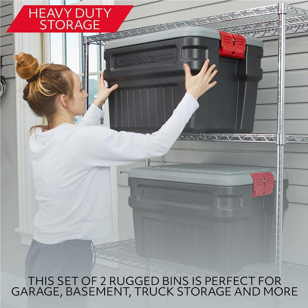 24 Gallon Black and Gray Stackable Lockable Storage Box