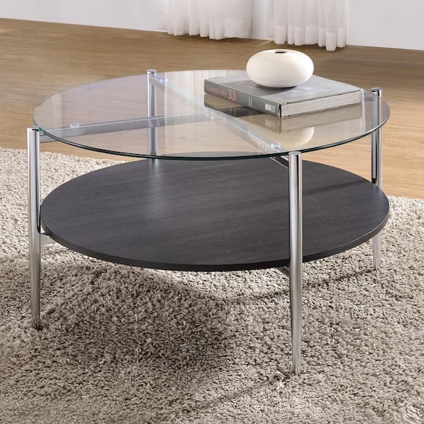 Steve Silver Bayliss 32 In Glass, 30 Inch Round Coffee Table With Shelf