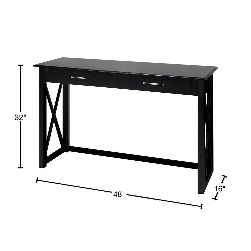Bay View Black Solid Wood Console Table with Storage Drawers