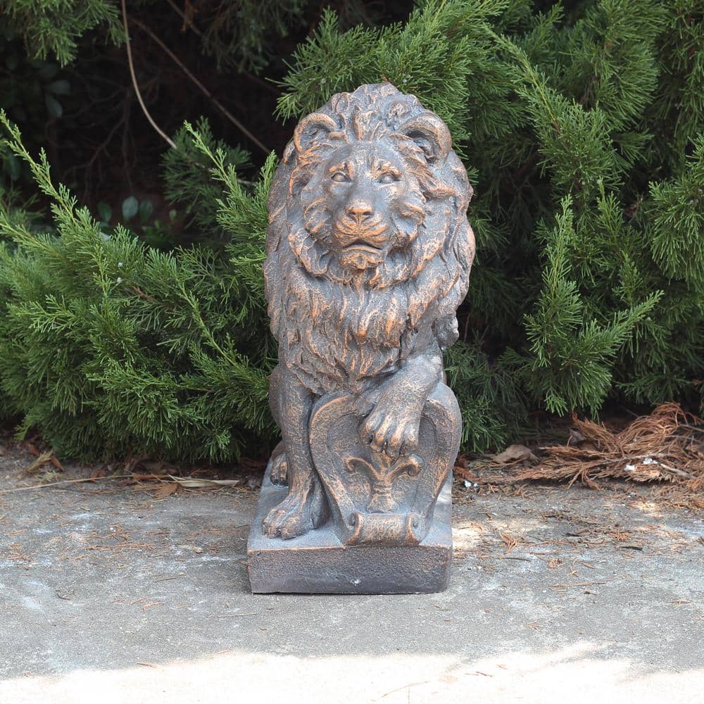 21" Tall Bronze Magnesium Guardian Lion Garden Statues, Set of 2