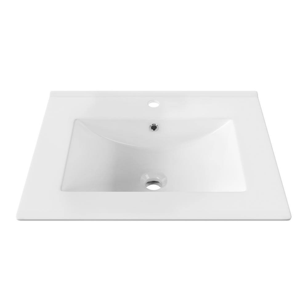 24" White Ceramic Rectangular Single Bathroom Vanity Top with Sink