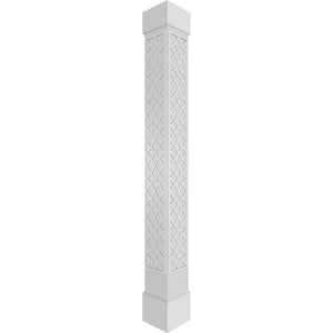 7-5/8 in. x 8 ft. Premium Square Non-Tapered Mosaic Fretwork PVC Column Wrap Kit with Standard Capital and Base