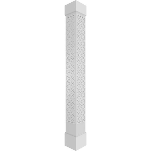 Ekena Millwork 9-5/8 in. x 10 ft. Premium Square Non-Tapered Mosaic Fretwork PVC Column Wrap Kit w/Standard Capital and Base