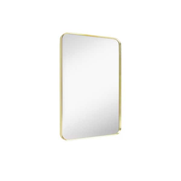 PRIMEPLUS 20 in. W x 28 in. H Small Rectangular Aluminum Framed Mirror Wall Mirror Bathroom Vanity Mirror in Brushed Gold