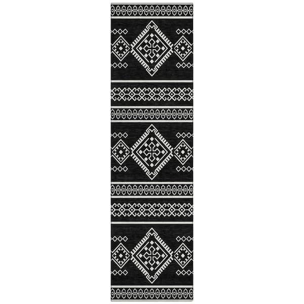 Addison Rugs Chantille Machine Washable Indoor/Outdoor Abstract ACN901 Black 2 ft. 3 in. x 7 ft. 6 in. Area Rug