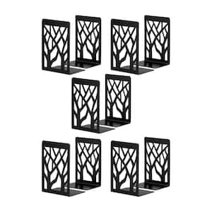 10-Piece Black Heavy Duty Metal Bookend Set with Anti-Slip Foam Pads and Durable Supports for Shelves, Office and Home