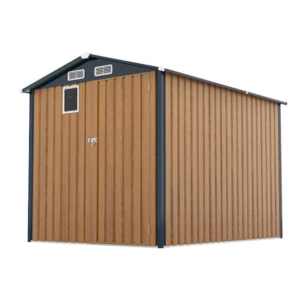 Brown 6 ft. W x 8 ft. D Compact Outdoor Metal Storage Shed with Lockable Doors for Bike Storage (48 sq. ft.)