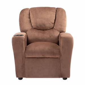 Recline, Relax, Rule Kid Comfort Champions, Push Back Kids Recliner Chair with Footrest & Cup Holders, Brown, Microfiber