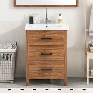 Victoria 24 in. W x 18 in. D x 34 in. H Freestanding Single Sink Modern Bath Vanity in Wood with White Countertop