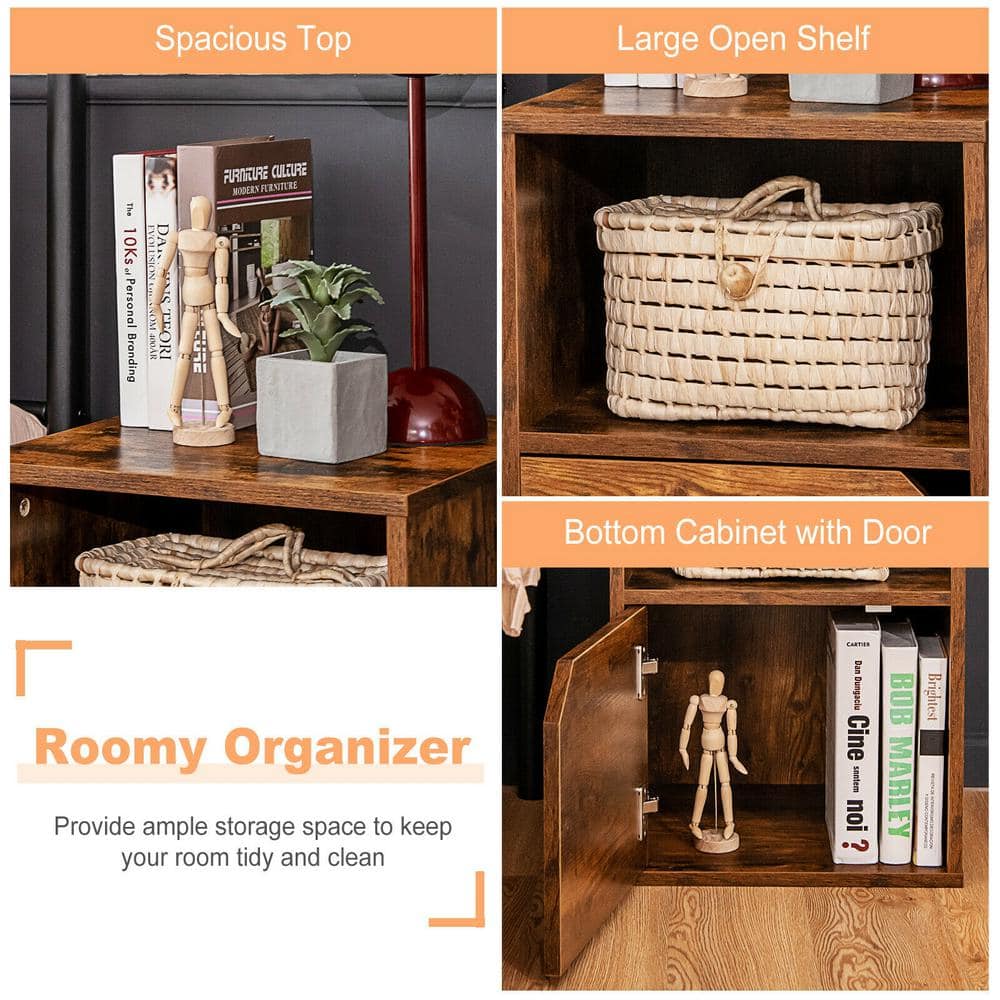 Rustic Brown MDF and Engineered Wood Nightstand Set with Storage