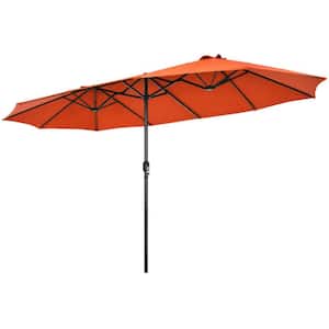 15 ft. Patio Double-Sided Market Patio Umbrella in Orange with Hand-Crank System without Weighted Base