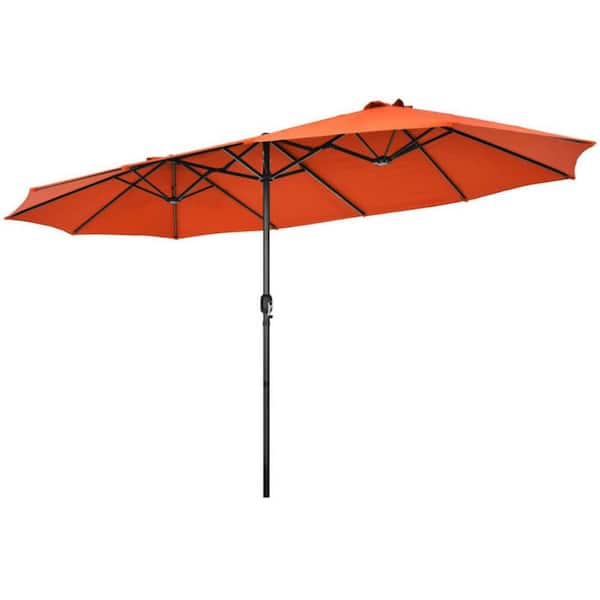 Clihome 15 ft. Patio Double-Sided Market Patio Umbrella in Orange with Hand-Crank System without Weighted Base
