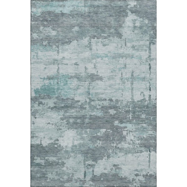 Mayfield Premium Machine Washable Abstract AMF2362 Aqua 3 ft. x 5 ft. Area Rug