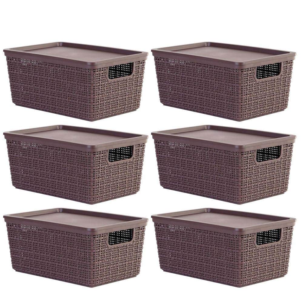 Brown 10.7 in. x 4.8 in. Plastic Decorative Basket Set of 6 with