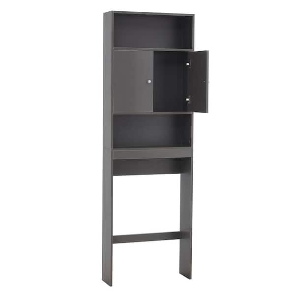 Hooseng Rue 24.8 in. W x 76.8 in. H x 7.8 in. D Gray MDF Over-the-Toilet Storage Cabinet Bathroom Space Saver in Gray