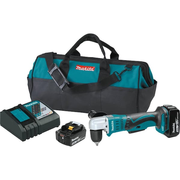 Makita 18V LXT Lithium-Ion 3/8 in. Cordless Angle Drill Kit with (2) Batteries 3.0Ah, Charger, Tool Bag