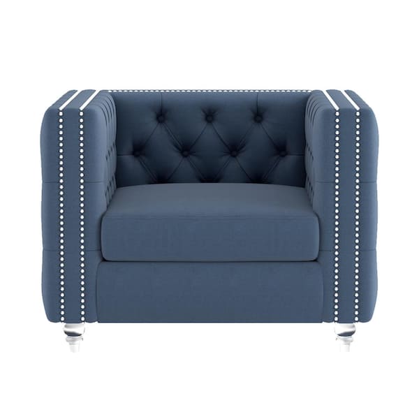 EVERGLADE HOME Milo Blue Velvet Arm Chair