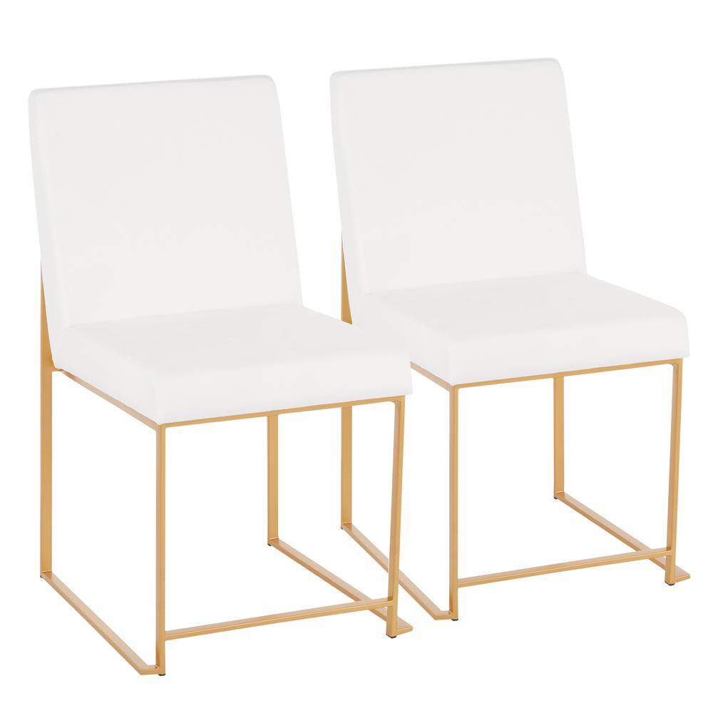 Set of 2 White Velvet and Gold Metal High Back Dining Chairs