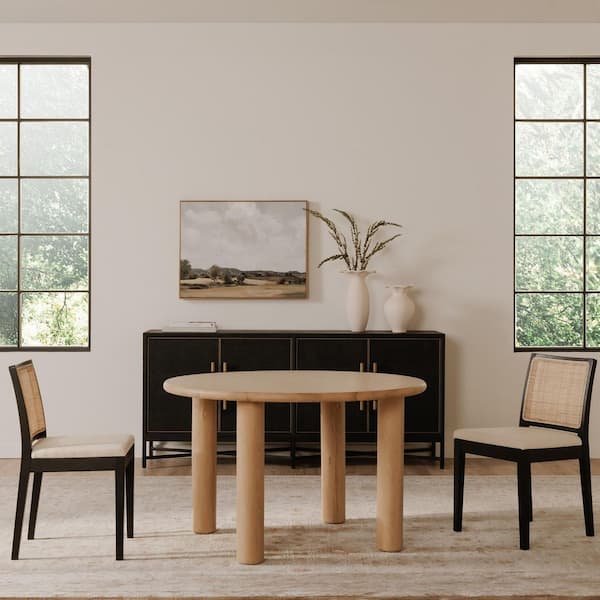 Fable Contemporary Natural Solid Oak Wood 48 in. 4 Legs Round Dining Table, Seats 4