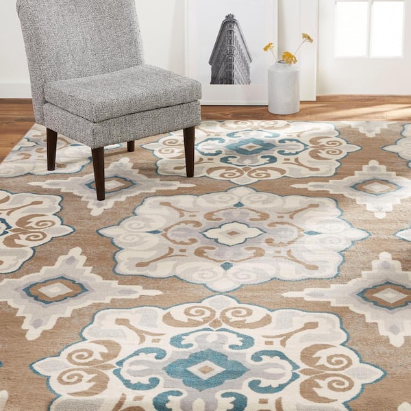 Tremont Salem Taupe/Blue 9 ft. x 12 ft. Medallion Area Rug