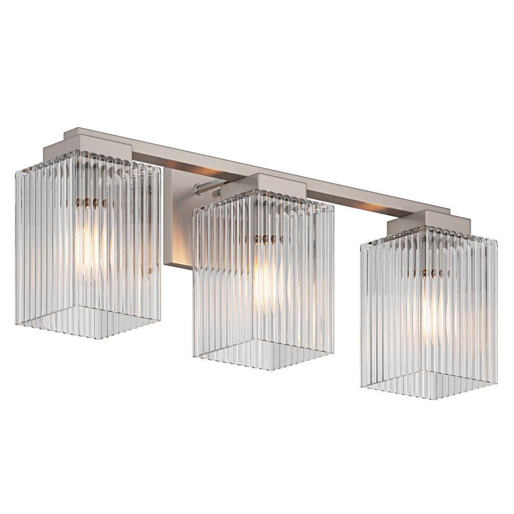 Brushed Nickel 3-Light Bathroom Vanity with Textured Glass Shades