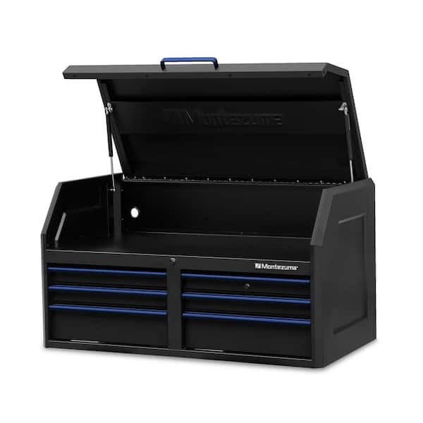 Montezuma 46 in. x 24 in. 6-Drawer Tool Top Chest with Power and USB Outlets in Black and Blue