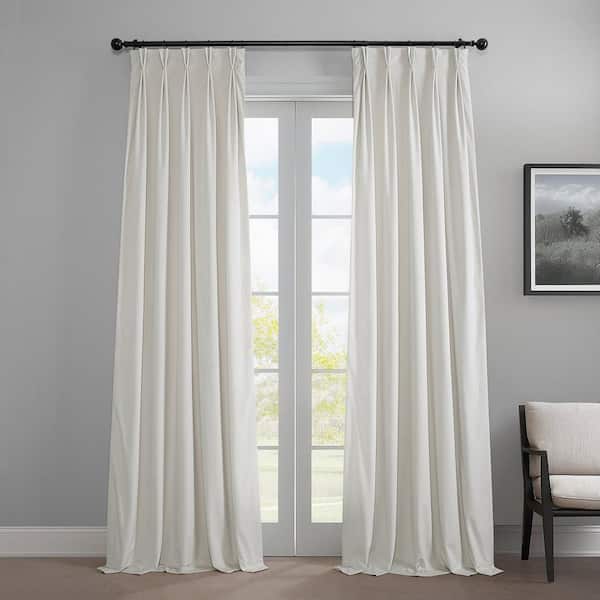 Exclusive Fabrics & Furnishings Pillow White Pleated Curtains Heritage Plush Velvet 25 in. W x 84 in. L Velvet Room Darkening Curtain (Single Panel)