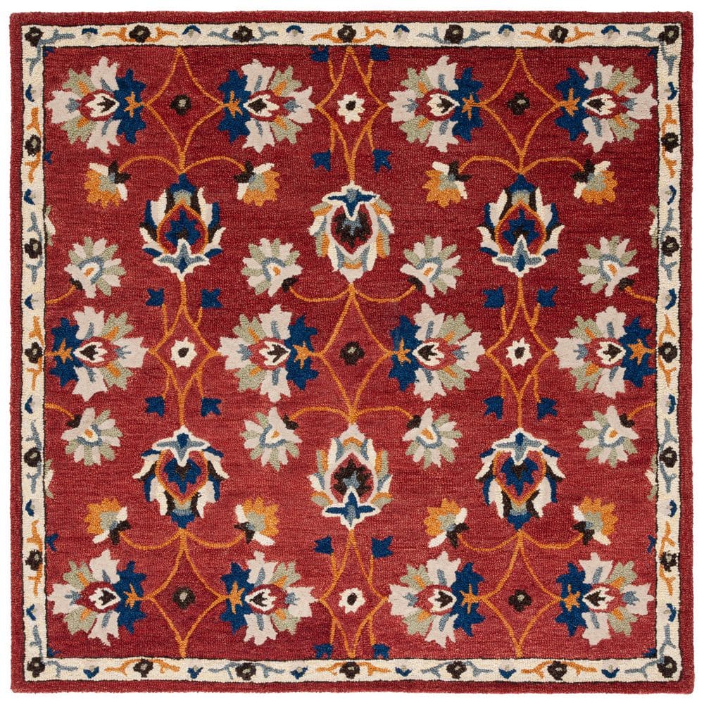 Rust and Blue Hand-Tufted Wool Square Area Rug