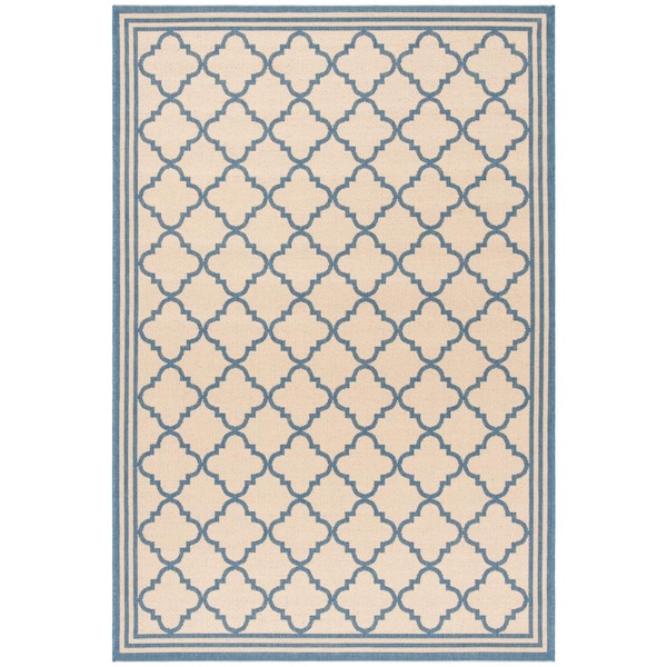 SAFAVIEH Beach House Cream/Blue Doormat 2 ft. x 4 ft. Border Trellis Indoor/Outdoor Area Rug