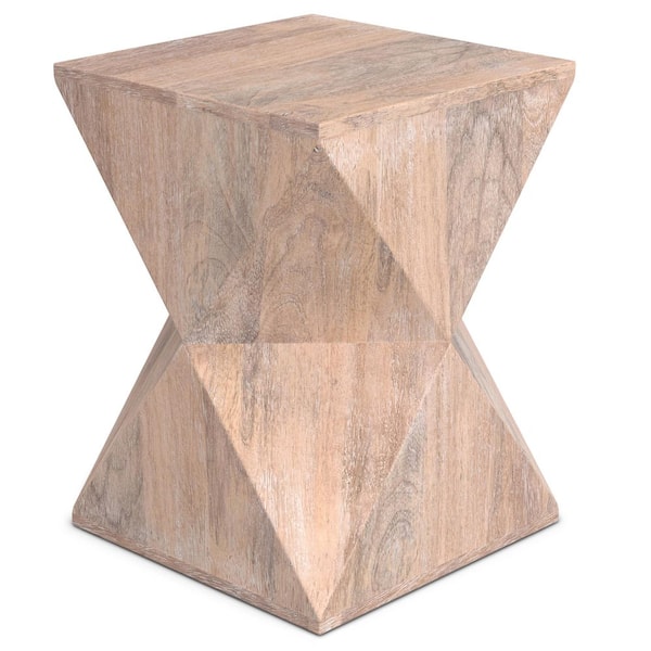 Simpli Home Sutton Solid Mango Wood 14 in. Wide Square Contemporary Side Table in Cerused Natural, Fully Assembled