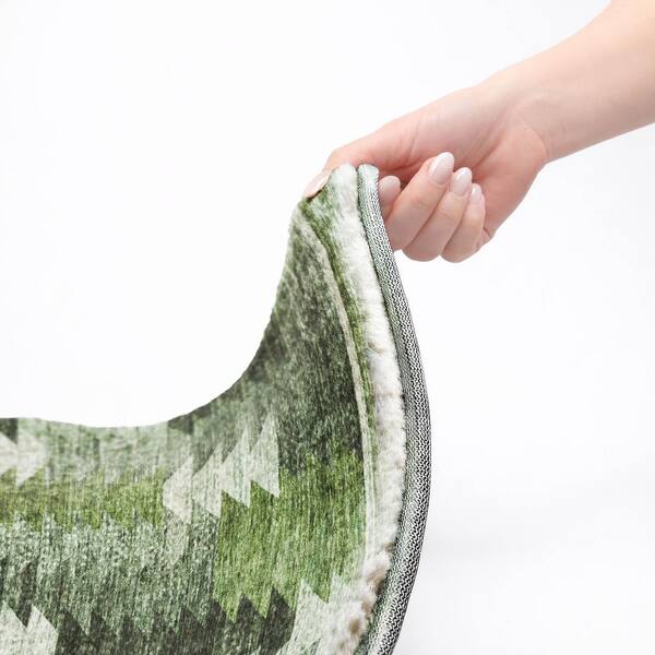 Dream Shag Premium Machine Washable Abstract ADS798 Olive 8 ft. x 8 ft. Round Rug