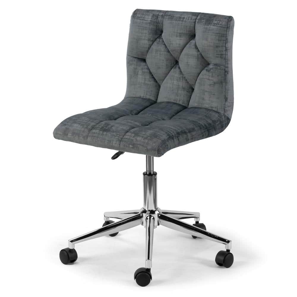Gray Velvet Adjustable Height Swivel Task Chair with Chrome Base