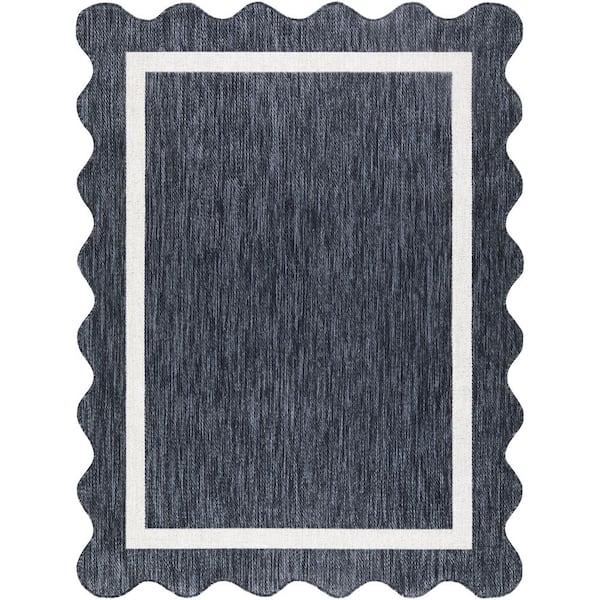 Miami Beach Blue Border 6 ft. 7 in. x 9 ft. Indoor/Outdoor Area Rug