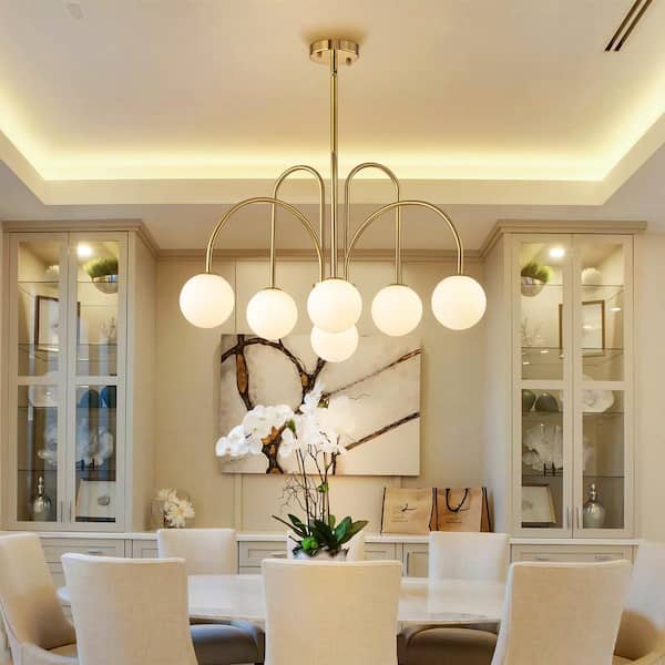RRTYO Finchley 6-Light Gold Modern Linear Sputnik Chandelier with RRTYO Finchley 6-Light Gold Modern Linear Sputnik Chandelier with
