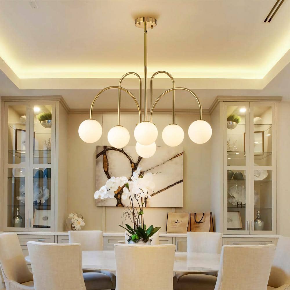 RRTYO Finchley 6-Light Gold Modern Linear Sputnik Chandelier with