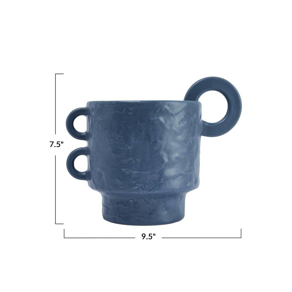 Modern Blue Stoneware Planter with Handles 9.5"