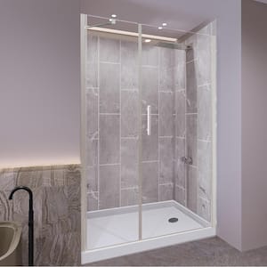 Platinum Grey-Salishan 48 in. L x 32 in. W x 83 in. H Base/Wall/Door Rectangular Alcove Shower Stall/Kit Chrome Center