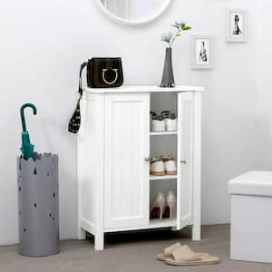 White Bathroom Floor Storage Cabinet with Double Door Adjustable Shelf