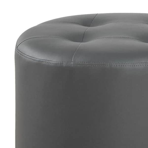 Benjara Round Leatherette Swivel Ottoman with Tufted Seat White and Black 