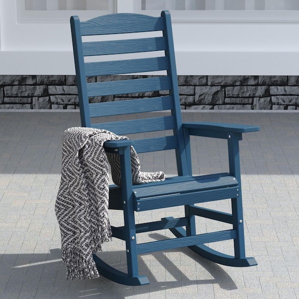 Mximu Navy All Weather Resistant HIPS Plastic Patio Outdoor Rocking Chair for Lawn, Porch, Indoor and Garden