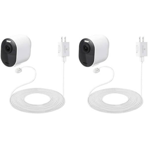 Wasserstein Arlo Ultra/Ultra 2 and Pro 3/Pro 4 Outdoor 16 ft. White Magnetic Charging Cable with Quick Charge Power Adapter (2-Pack)
