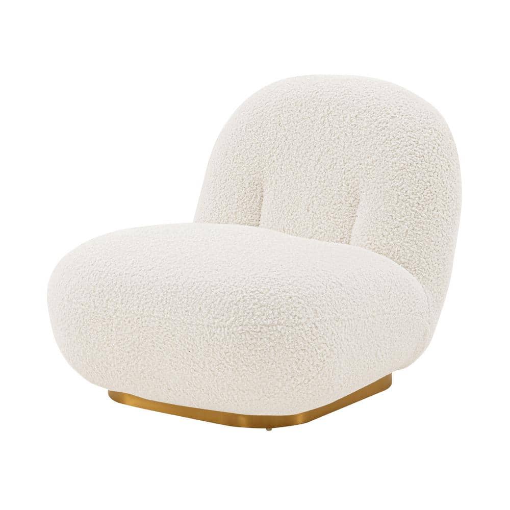 Edina White Boucle and Pine Wood Accent Chair
