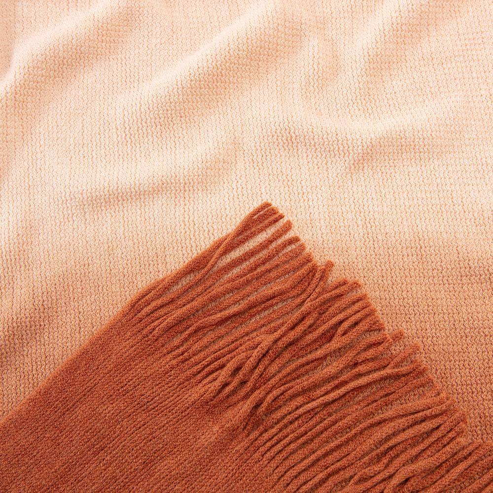Caramel Gradient Ombre Knitted Faux Fur Throw Blanket with Tassels