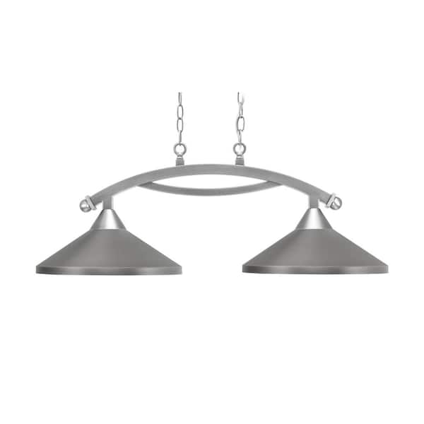 Unbranded Bridgewater 2 Light Brushed Nickel Linear Chandelier, Any room with 14 in. Graphite Cone Metal Shades, no Bulbs Includes