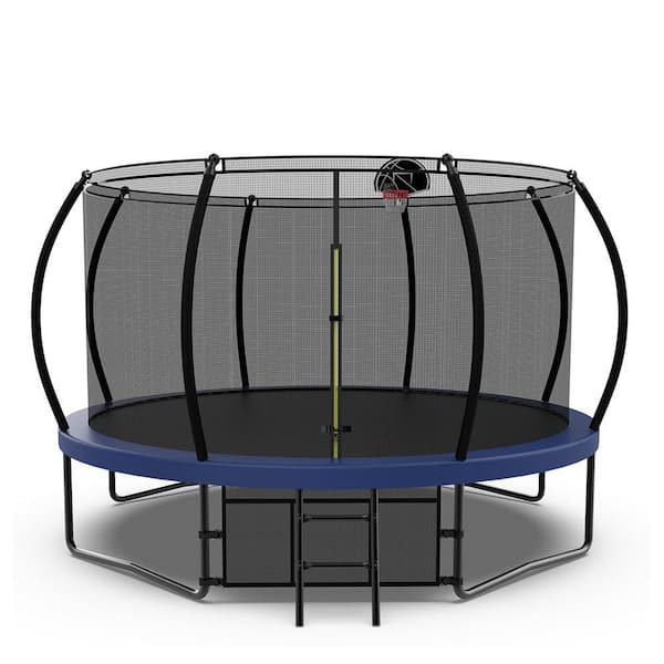 Sudzendf 14 ft. Blue Metal Trampoline with Enclosures and