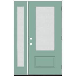 Legacy 51 in. x 80 in. 3/4 Lite Rain Glass LHOS Primed Quarry Finish Fiberglass Prehung Front Door with 12 in. SL