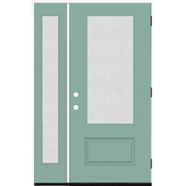 Steves & Sons Legacy 51 in. x 80 in. 3/4 Lite Rain Glass LHOS Quarry Finish Fiberglass Prehung Front Door with 12 in. SL