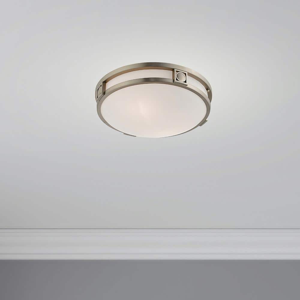 Titania Brushed Nickel 2-Light Flush Mount with Satin White Glass