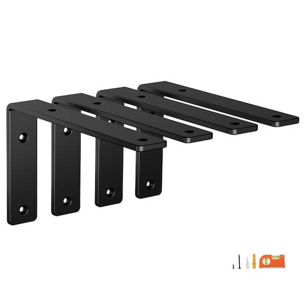 6 x 4 x 1.5 in. Heavy Duty Shelf Brackets Premium Floating L Bracket Black Powder Coated Steel 4-Pack