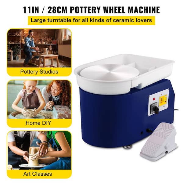 28cm Pottery Wheel with Detachable Basin, 350W Foot Pedal Control DIY Clay Tool for Art Crafts, Home Use, Blue 18 Pieces